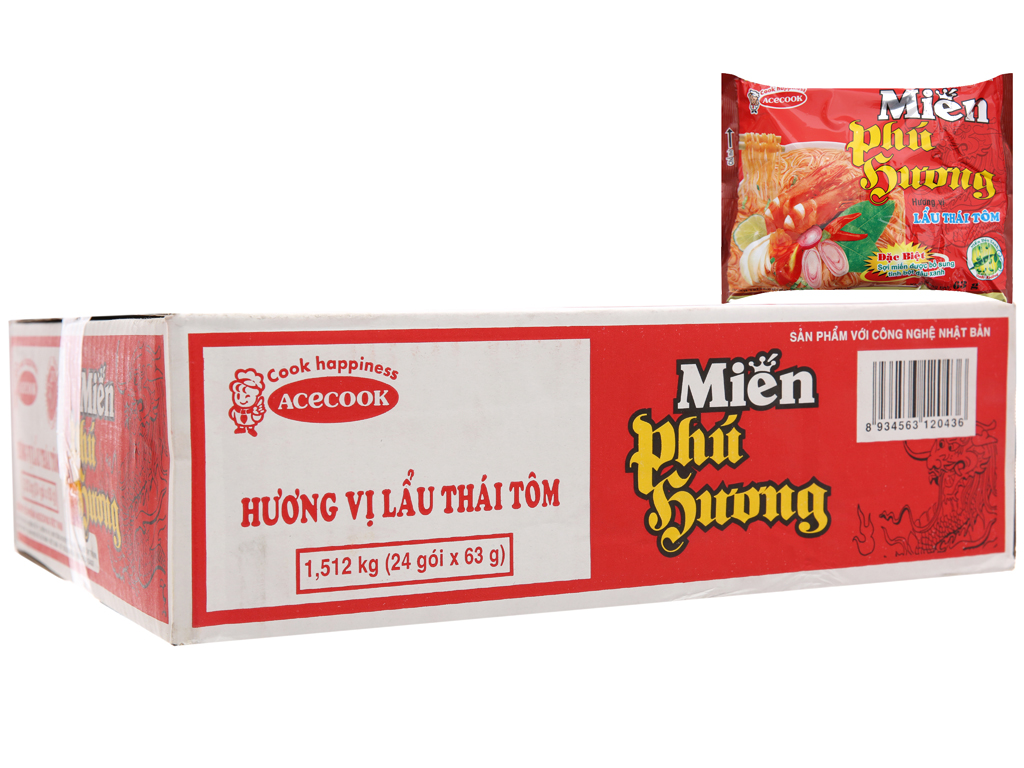 Miến Phú Hương lẩu Thái Tôm 58g Thùng 24 gói